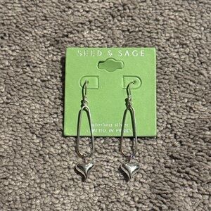 Seed & Sage 925 Sterling Silver Open Oval Heart Dangle Earrings Made in Mexico